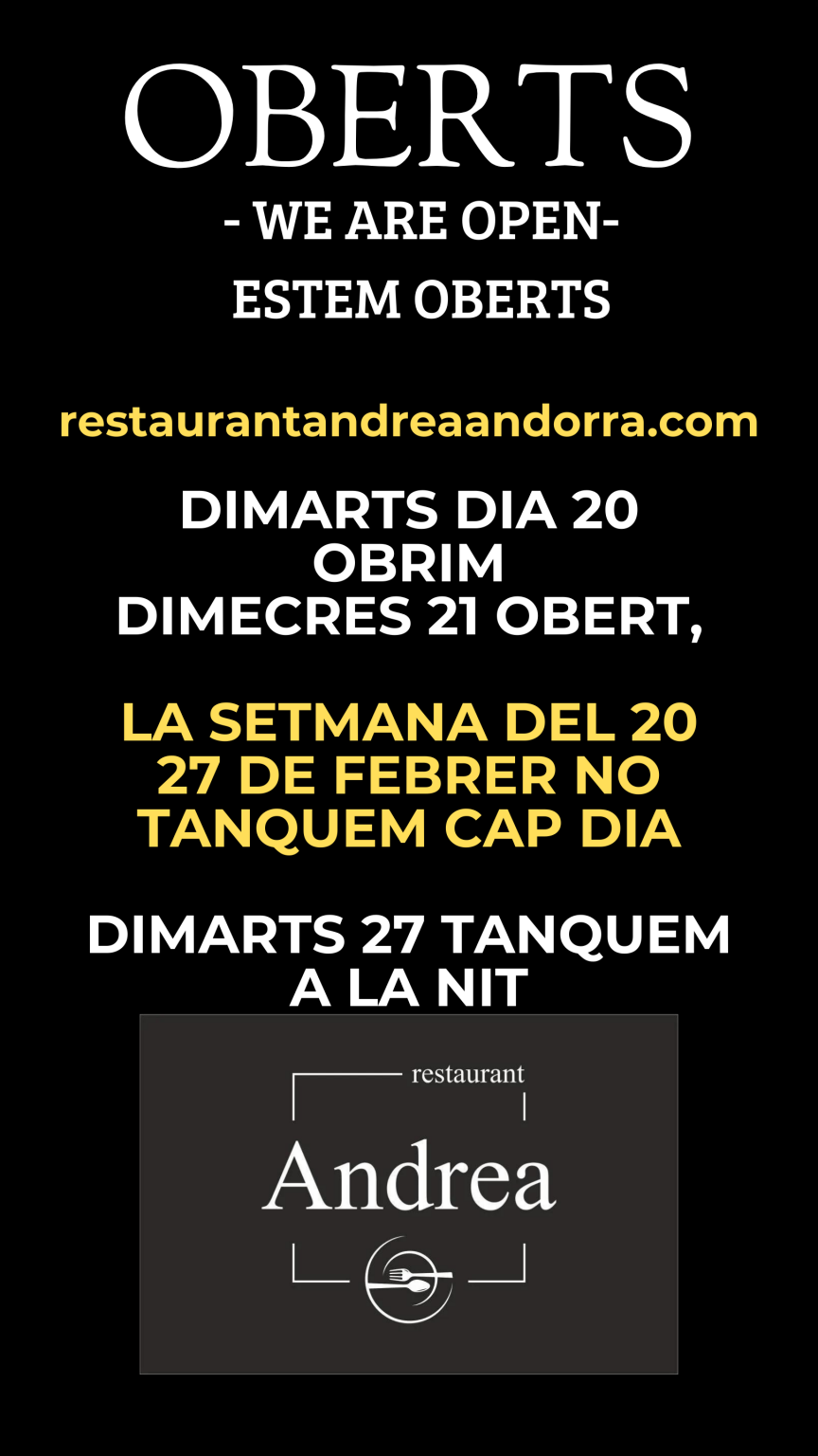 DIMARTS DIA 20 OBRIM i DIMECRES 21 OBERT, LA SETMANA DEL 20 27 DE FEBRER NO TANQUEM CAP DIA. DIMARTS 27 TANCAREM A LA NIT