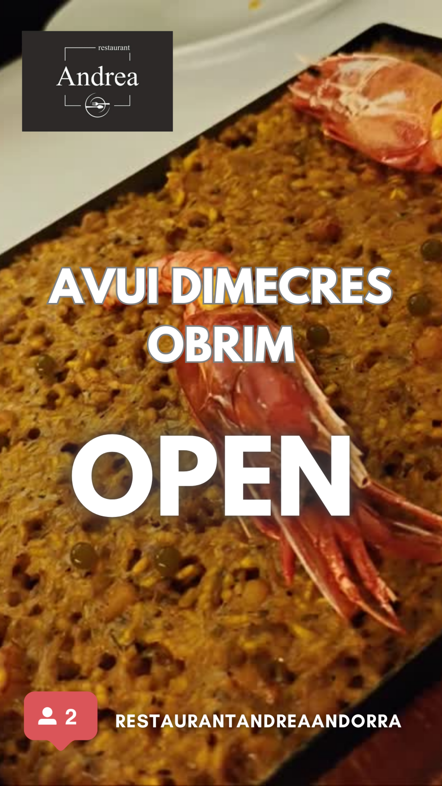 Avui dimecres tenim obert, Restaurant Andrea Andorra. Reservi la seva taula +376649008.